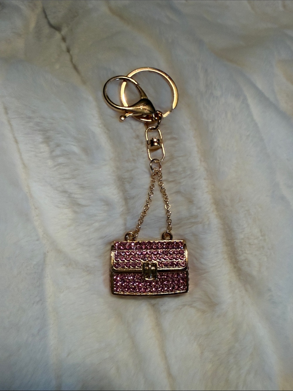 Gold-Tone Pink Crystal Mini Purse Keychain